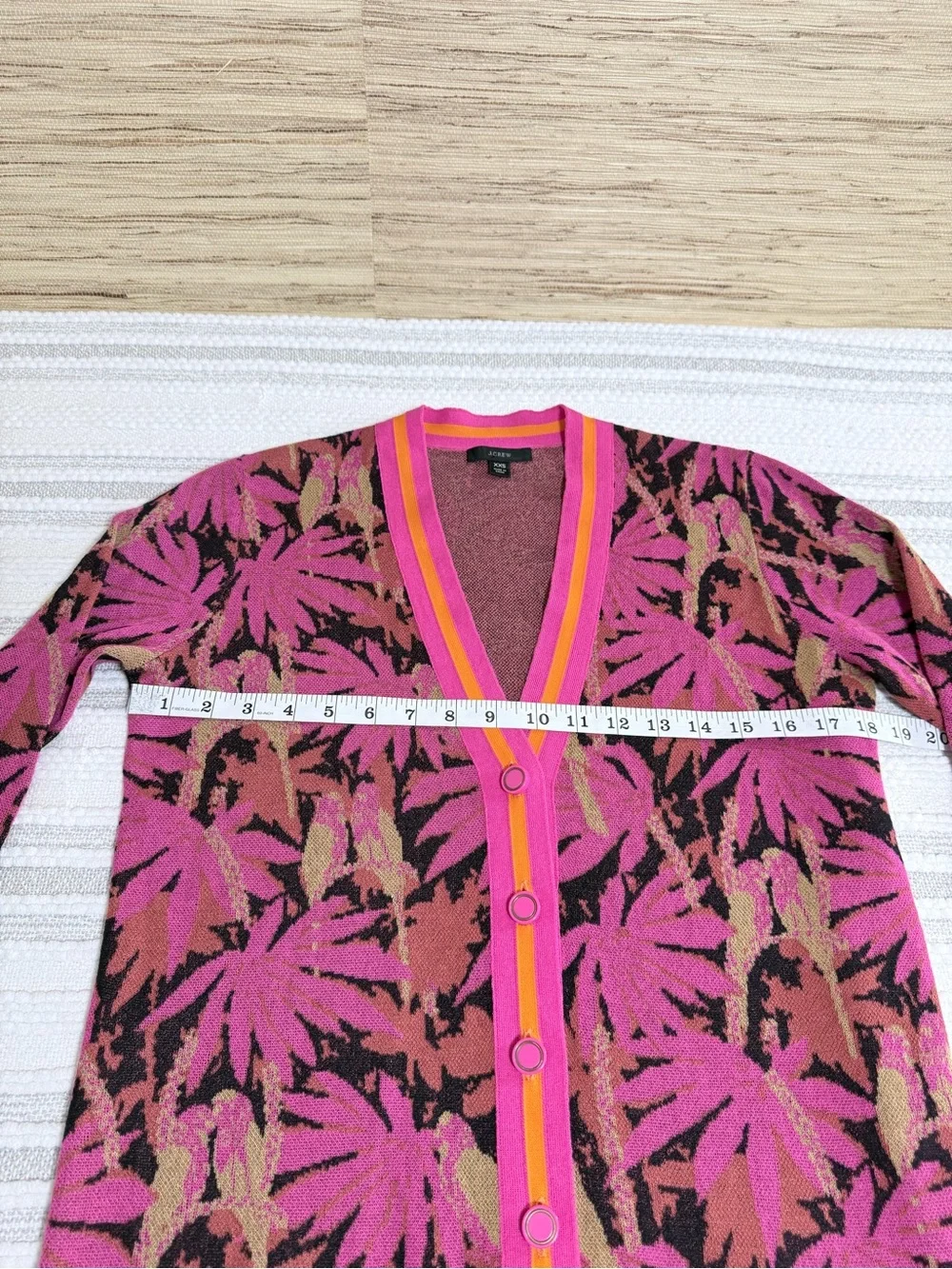 J. Crew Palm Print Boyfriend Cardigan Sweater XXS Pink Tropical Cotton Blend